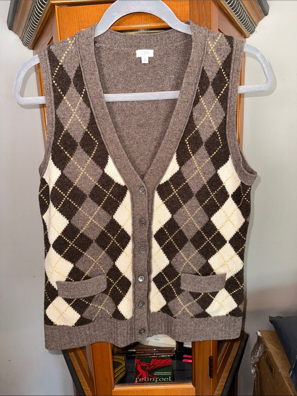 J. Crew Brown & Cream Argyle Wool Vest